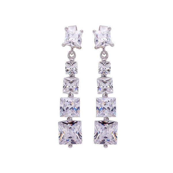 Silver 925 Rhodium Plated Four Graduated Square CZ Dangling Earrings - STE00282 | Silver Palace Inc.