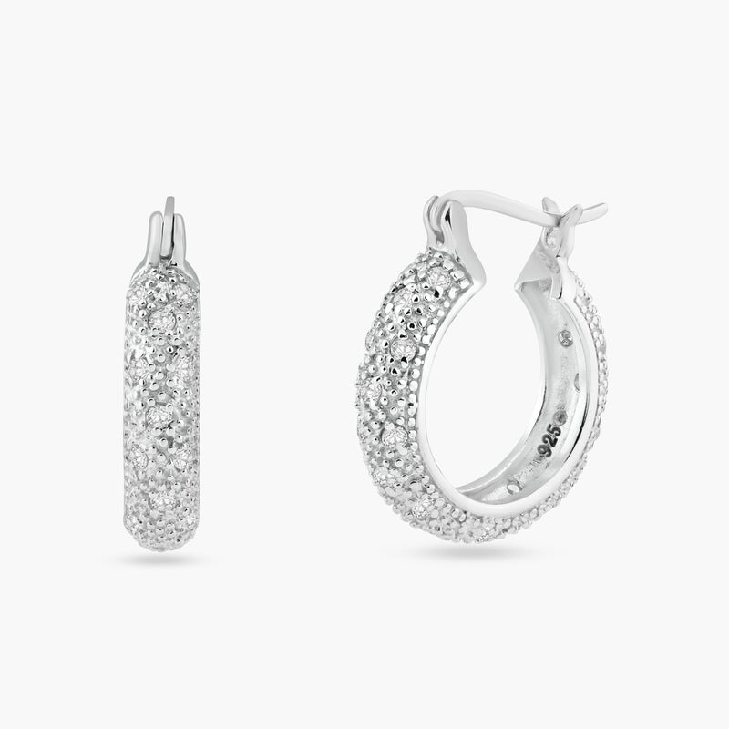 Closeout-Silver 925 Rhodium Plated Cluster CZ Thick Hoop Earrings - STE00285 | Silver Palace Inc.