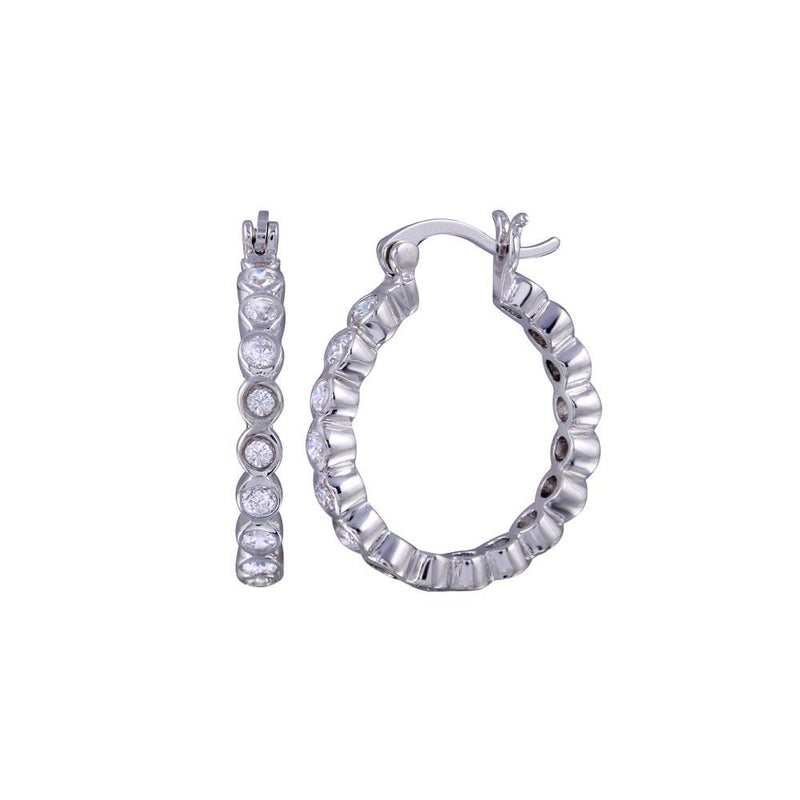 Silver 925 Rhodium Plated Round CZ huggie hoop Earrings - STE00287 | Silver Palace Inc.
