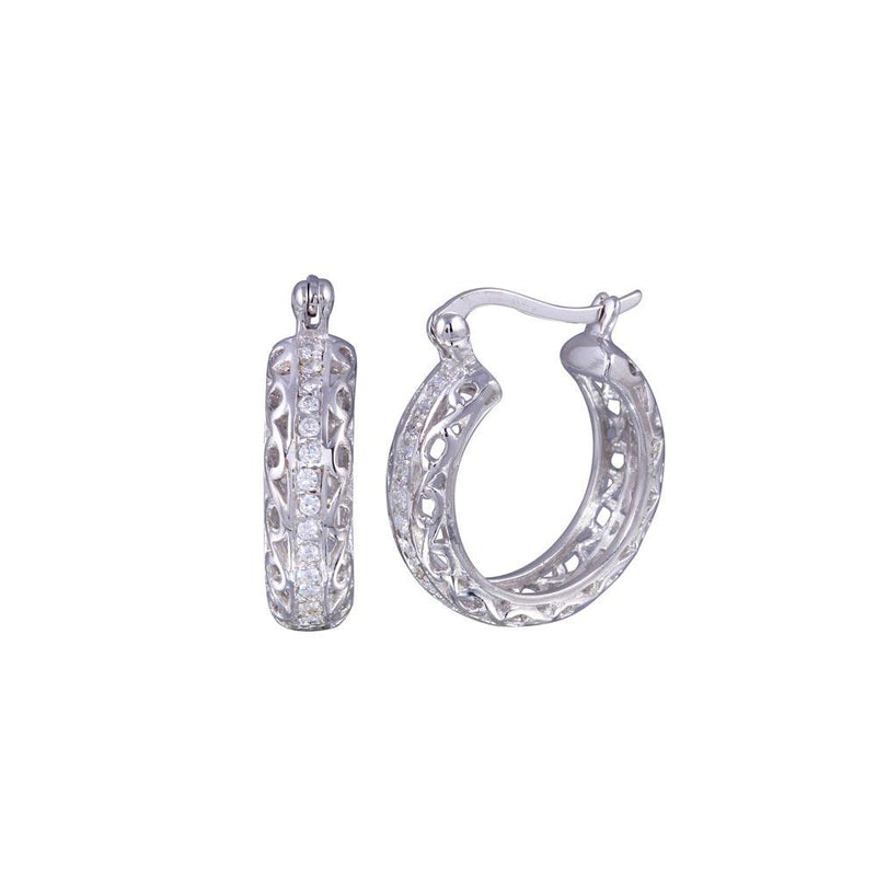 Silver 925 Rhodium Plated CZ Hoop Earrings - STE00306 | Silver Palace Inc.