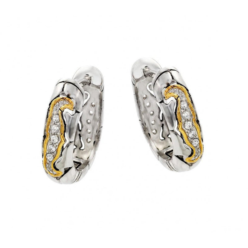 Closeout-Silver 925 Rhodium Plated Graduated Round CZ Gold Filigree Hoop Earrings - STE00408 | Silver Palace Inc.