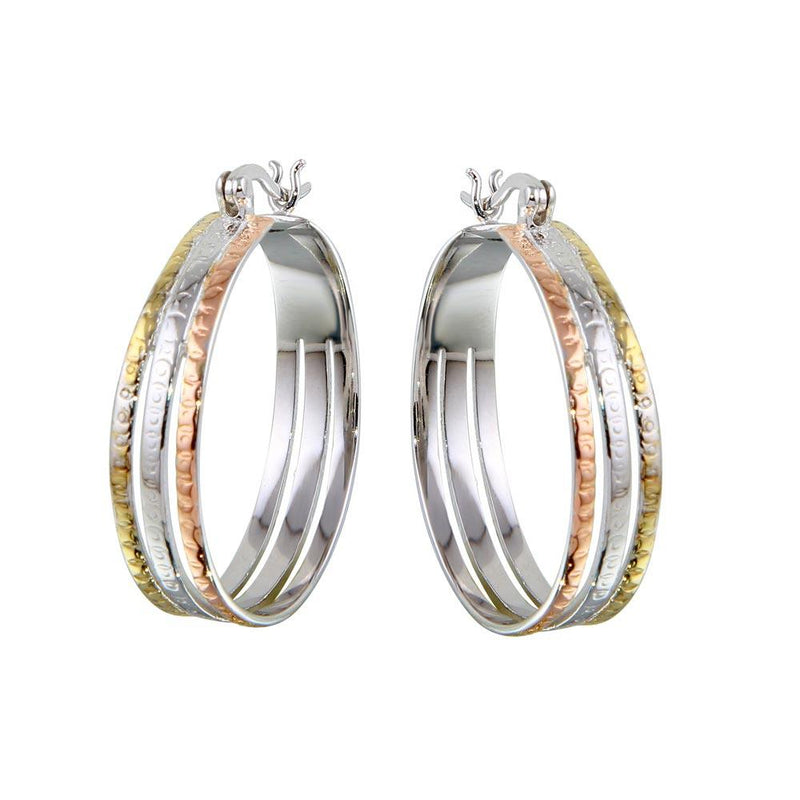 Silver 925 Tri-Color 3 Hoop Earrings - STE00446 | Silver Palace Inc.