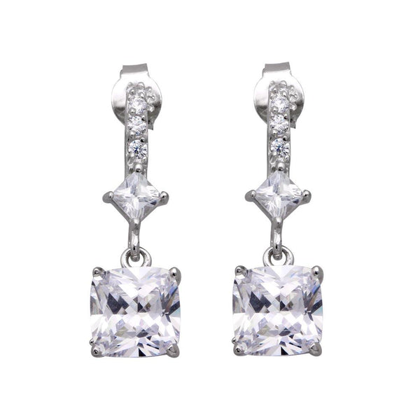 Silver 925 Rhodium Plated Square CZ Dangling Post Earrings - STE00448 | Silver Palace Inc.