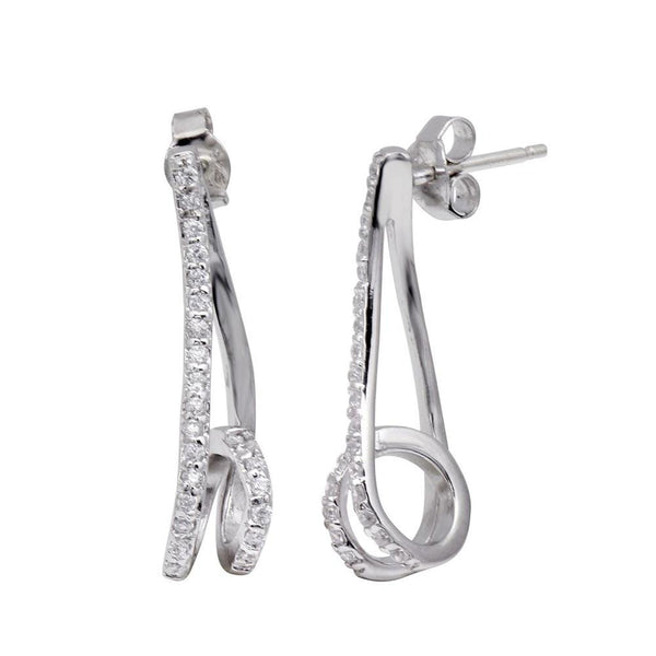 Silver 925 Rhodium Plated CZ Leak Stud Earrings - STE00454 | Silver Palace Inc.
