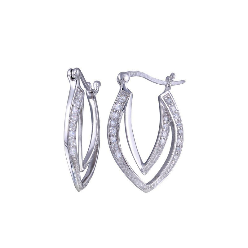 Closeout-Silver 925 Rhodium Plated CZ Curvy Marquis Open Hoop Earrings - STE00460 | Silver Palace Inc.