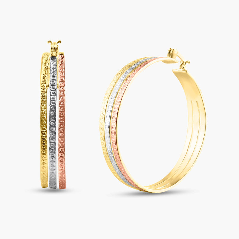 Silver 925 Gold and Silver and Bronze Rhodium Plated CZ Hoop Earrings - STE00463 | Silver Palace Inc.