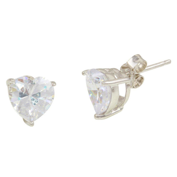Sterling Silver Rhodium Plated Heart Stone Stud Earrings - STE00467 | Silver Palace Inc.