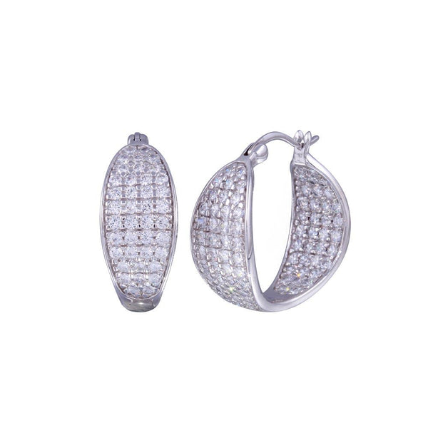 Silver 925 Rhodium Plated Thick Round Pave Cluster CZ Hoop Earrings - STE00508 | Silver Palace Inc.