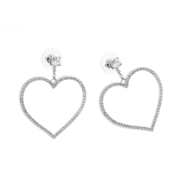 Closeout-Silver 925 Rhodium Plated Heart CZ Dangling Earrings - STE00511 | Silver Palace Inc.