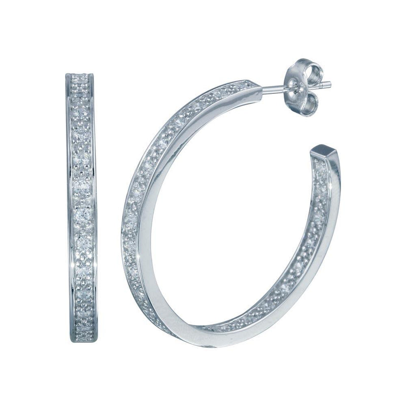 Rhodium Plated 925 Sterling Silver Round CZ Hoop Earrings - STE00566 | Silver Palace Inc.