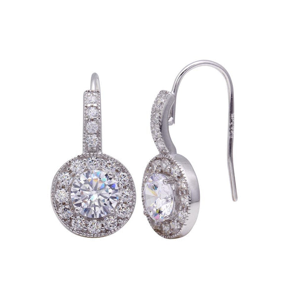 Silver 925 Rhodium Plated Curve Round CZ Hook Earrings - STE00567 | Silver Palace Inc.
