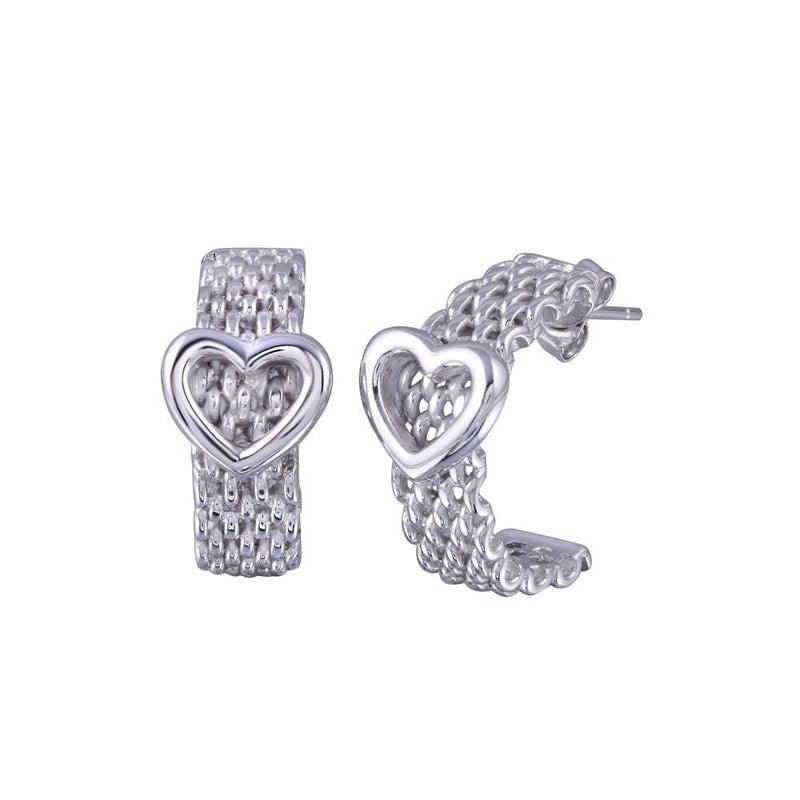 Silver 925 Rhodium Plated Rugged Heart Stud Earrings - STE00572 | Silver Palace Inc.