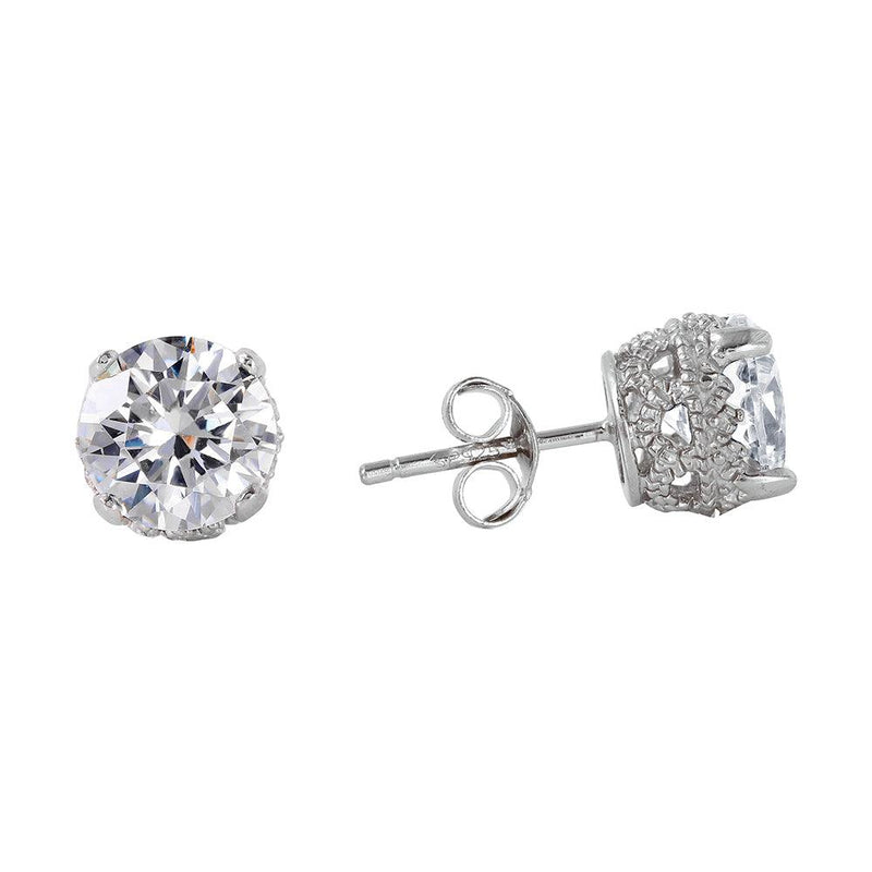 Silver 925 Rhodium Plated Round Clear CZ Earrings - STE00581CLR | Silver Palace Inc.