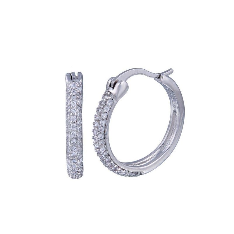 Silver 925 Rhodium Plated Round CZ Hoop Earrings - STE00586 | Silver Palace Inc.