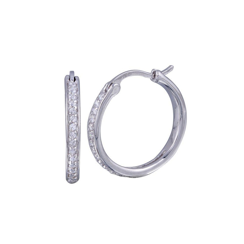 Silver 925 Rhodium Plated Round CZ Hoop Earrings - STE00587 | Silver Palace Inc.