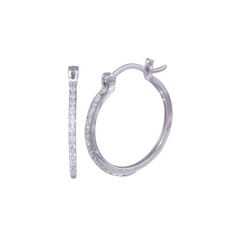 Silver 925 Rhodium Plated Round CZ Hoop Earrings - STE00588 | Silver Palace Inc.