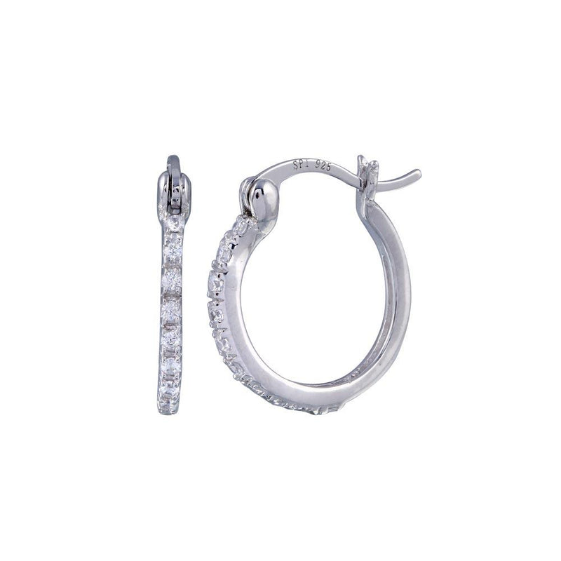 Silver 925 Rhodium Plated Round CZ huggie hoop Earrings - STE00589 | Silver Palace Inc.