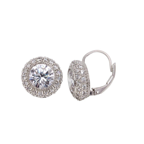 Silver 925 Rhodium Plated Round CZ Hook Earrings - STE00613 | Silver Palace Inc.