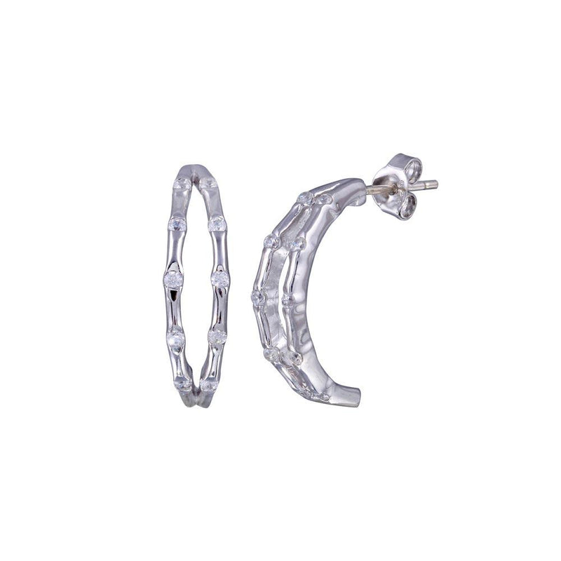 Closeout-Silver 925 Rhodium Plated Round CZ Hoop Earrings - STE00619 | Silver Palace Inc.