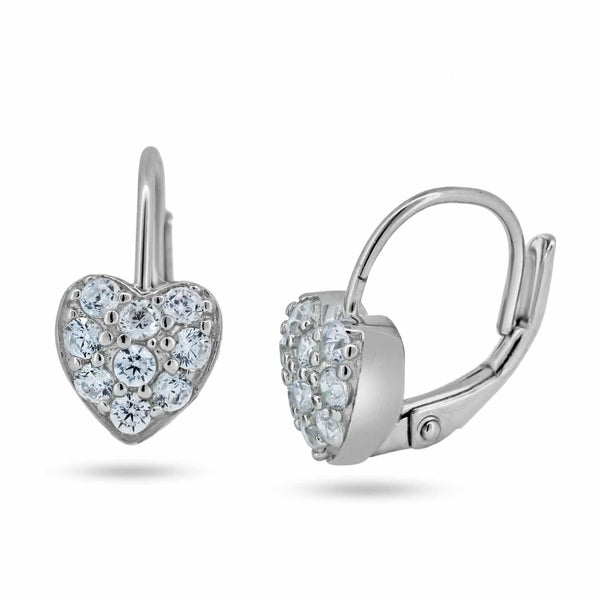 Silver 925 Rhodium Plated Heart CZ Hoop Earrings - STE00624 | Silver Palace Inc.
