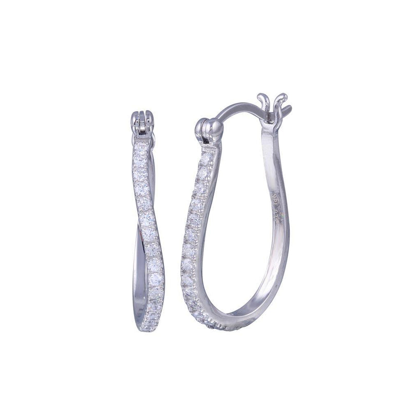 Silver 925 Rhodium Plated Twisted Round CZ Hoop Earrings - STE00625 | Silver Palace Inc.