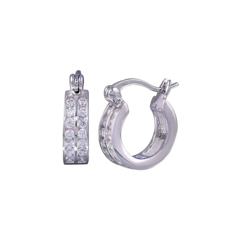 Silver 925 Rhodium Plated Round Clear CZ huggie hoop Earrings - STE00681 | Silver Palace Inc.
