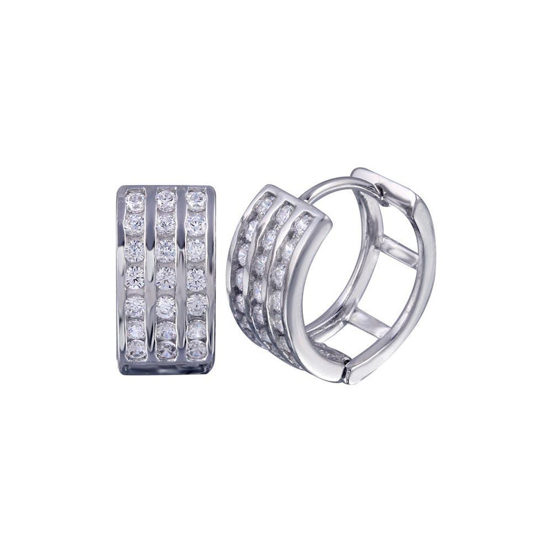 Silver 925 Rhodium Plated Round Clear CZ huggie hoop Earrings - STE00687 | Silver Palace Inc.