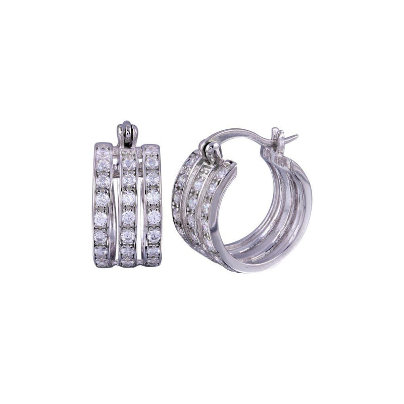 Silver 925 Rhodium Plated 3 Row huggie hoop Earrings - STE00688 | Silver Palace Inc.