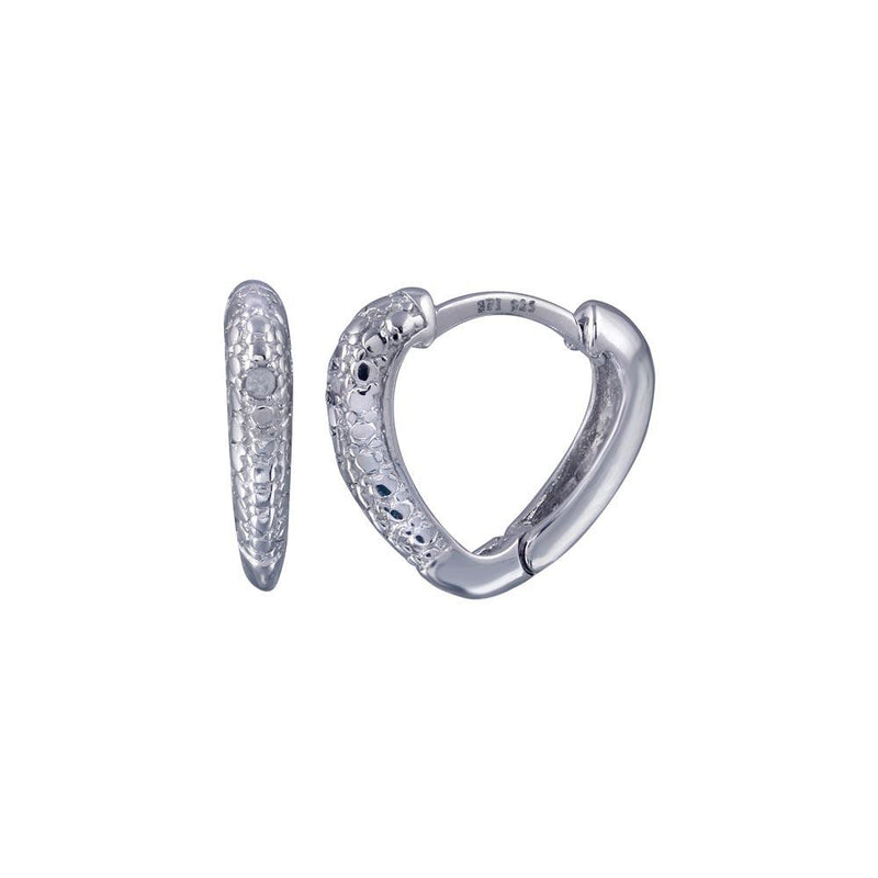 Silver 925 Rhodium Plated Round Clear CZ Heart huggie hoop Earrings - STE00693 | Silver Palace Inc.