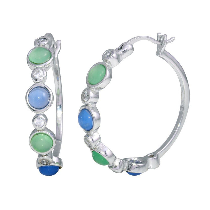 Closeout-Silver 925 Rhodium Plated Multicolor CZ Round Hoop Earrings - STE00705 | Silver Palace Inc.