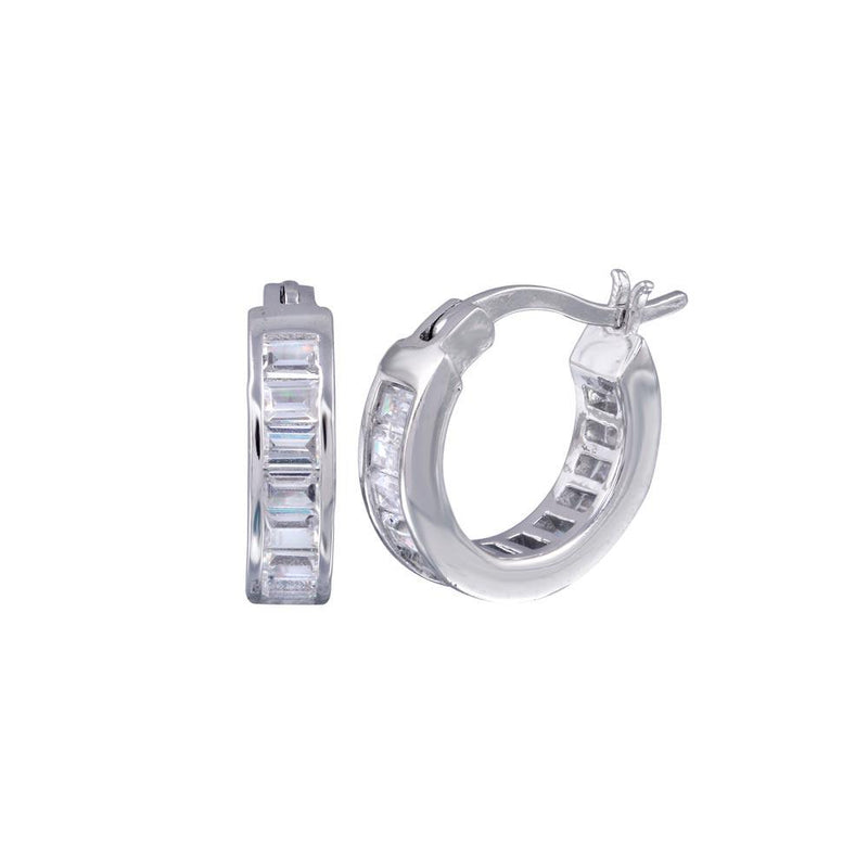 Silver 925 Rhodium Plated Baguette Clear CZ Hoop Earrings - STE00722 | Silver Palace Inc.