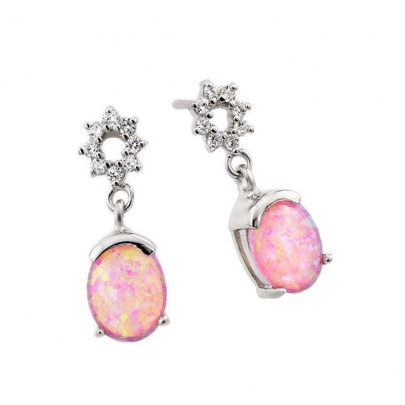 Silver 925 Rhodium Plated Pink Square CZ Dangling Stud Earrings - STE00735 | Silver Palace Inc.