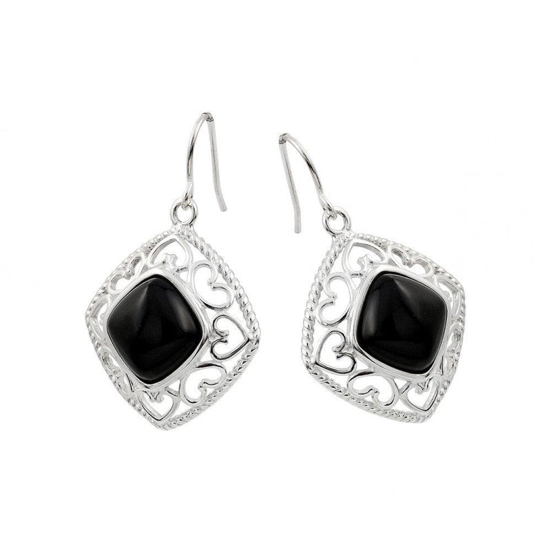 Closeout-Silver 925 Rhodium Plated Square Black CZ Dangling Hook Earrings - STE00738 | Silver Palace Inc.