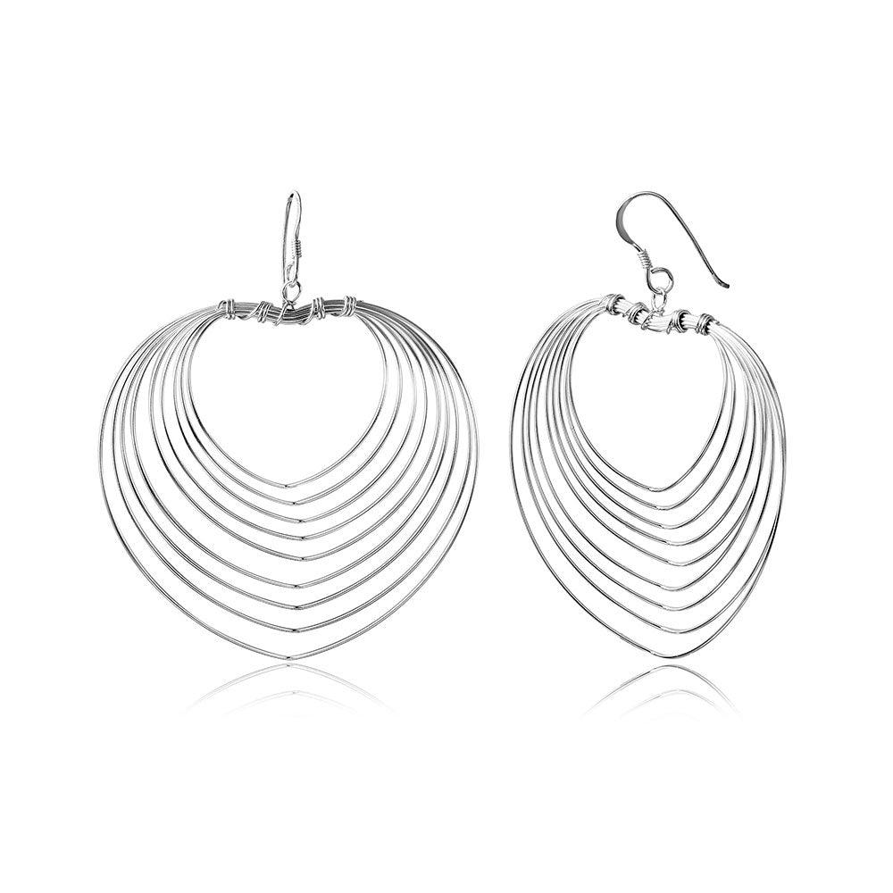 Silver 925 Heart Wire Shaped Multi-lines Heart Shape Dangling Earrings - STE00787 | Silver Palace Inc.