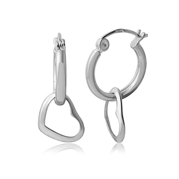 Silver 925 huggie hoop Earrings with Hanging Open Heart - STE00792 | Silver Palace Inc.
