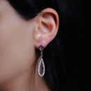 Pendientes colgantes de circonita transparente con forma de lágrima abierta chapada en rodio de plata 925 - STE00869