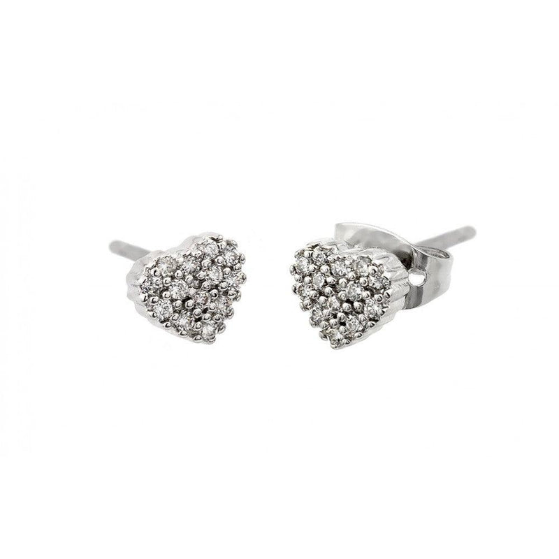 Silver 925 Rhodium Plated Clear Heart CZ Stud Earrings - STE00884CLR | Silver Palace Inc.