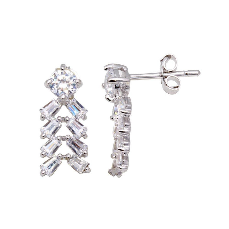 Silver 925 Rhodium Plated Rectangle Baguette CZ Chandelier Stud Earrings - STE00899 | Silver Palace Inc.
