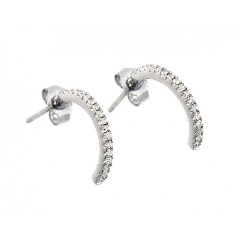 Silver 925 Rhodium Plated Crescent Clear CZ Dangling Stud Earrings - STE00900 | Silver Palace Inc.
