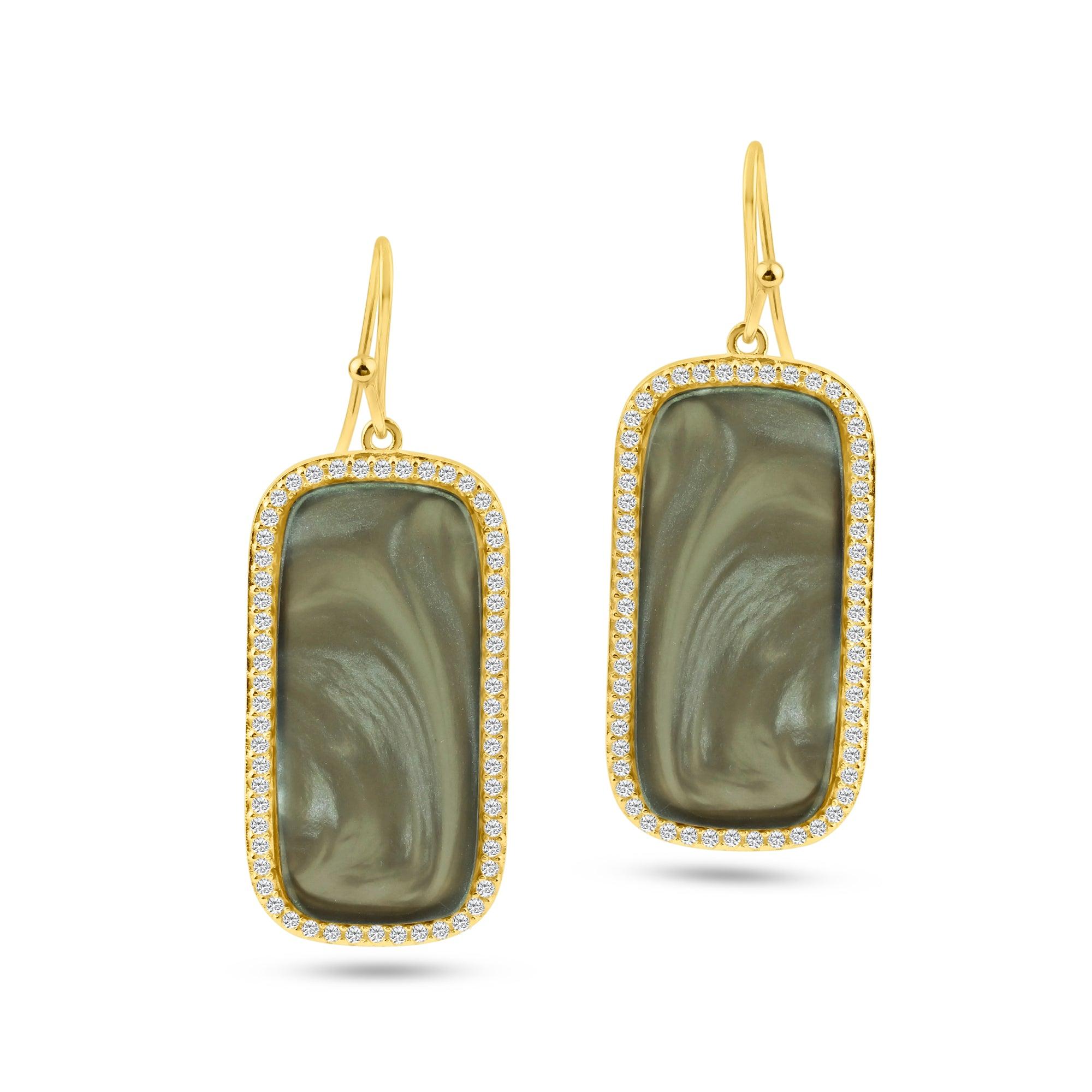 Silver 925 Gold Plated Rectangular Black CZ Hook Earrings - STE00939 | Silver Palace Inc.