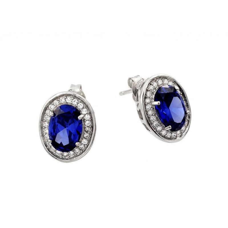 Silver 925 Rhodium Plated Round Blue CZ Stud Earrings - STE00940 | Silver Palace Inc.