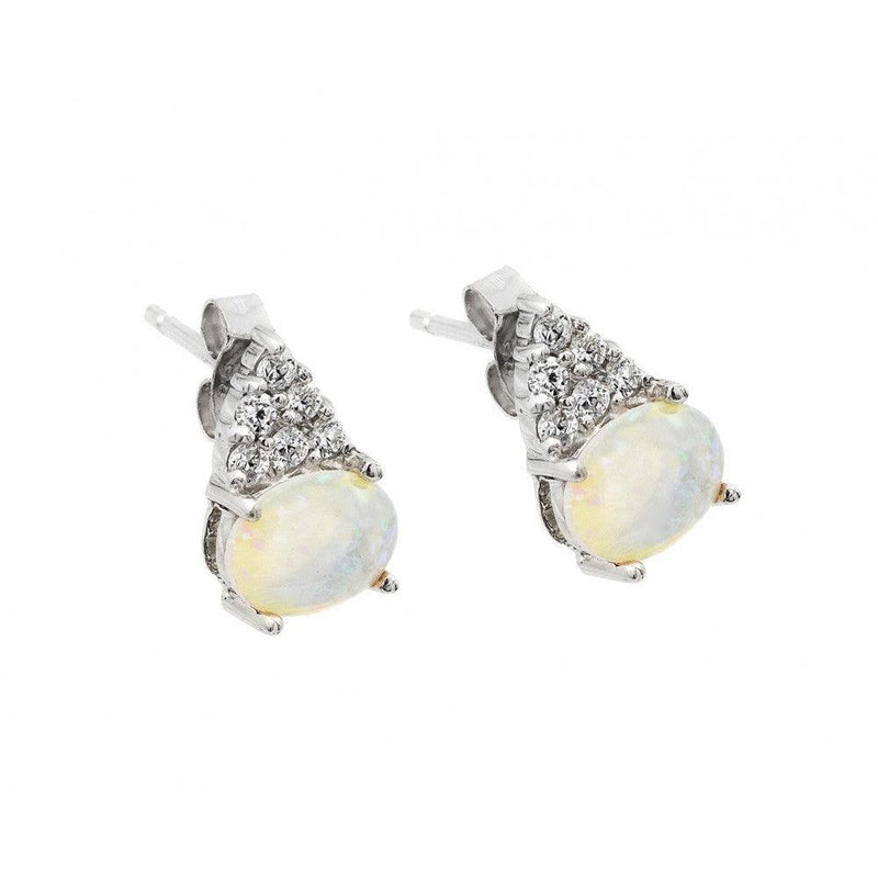 Silver 925 Rhodium Plated Cluster CZ Opal Stud Earrings - STE00944 | Silver Palace Inc.