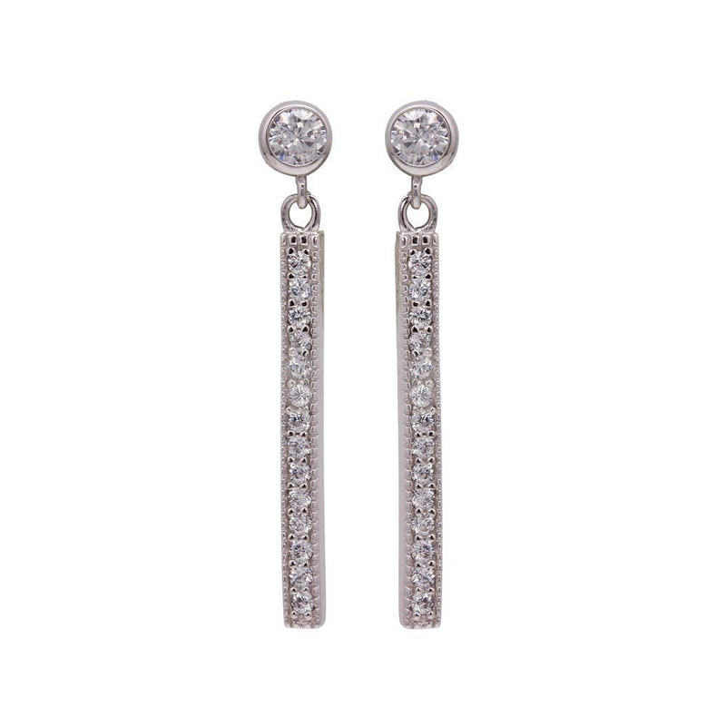 Silver 925 Rhodium Plated Round Clear CZ Rectangular Dangling Stud Earrings - STE00956 | Silver Palace Inc.