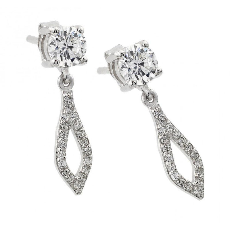 Silver 925 Rhodium Plated Square and Round Open Marquis Clear CZ Dangling Stud Earrings - STE00958 | Silver Palace Inc.