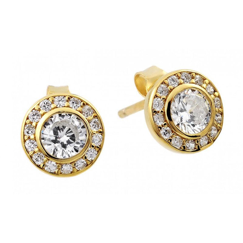 Silver 925 Gold and Rhodium Plated Round Clear CZ Stud Earrings - STE00965GP | Silver Palace Inc.