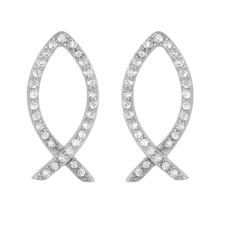 Silver 925 Rhodium Plated Open Fish Earrings - STE00967 | Silver Palace Inc.