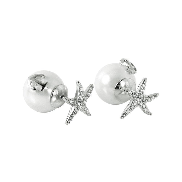Silver 925 Rhodium Plated Starfish Pearl Stud Earrings - STE00981 | Silver Palace Inc.