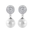 Silver 925 Rhodium Plated Pearl CZ Cluster Earrings - STE00988 | Silver Palace Inc.