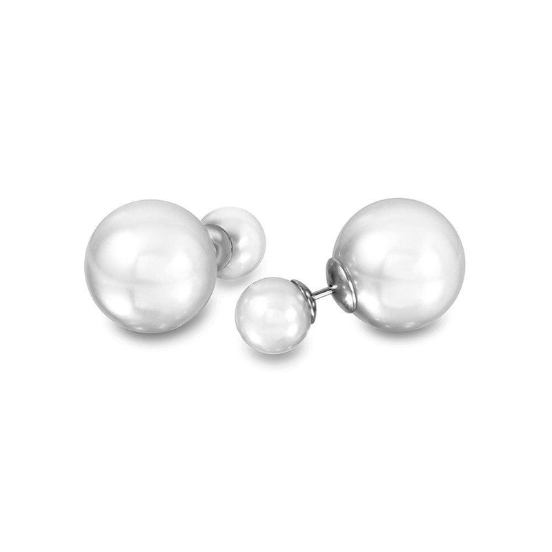 Silver 925 Rhodium Plated Pearl White Front and Back Earrings - STE00992WHT | Silver Palace Inc.