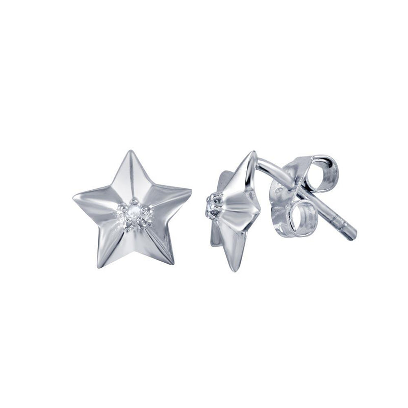 Silver 925 Rhodium Plated Diamond Star Stud Earrings - STE00995DIA | Silver Palace Inc.
